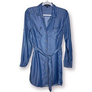 Velvet Heart Size S Anita Tencel Blue Chambray Button Down Casual Shirt Dress